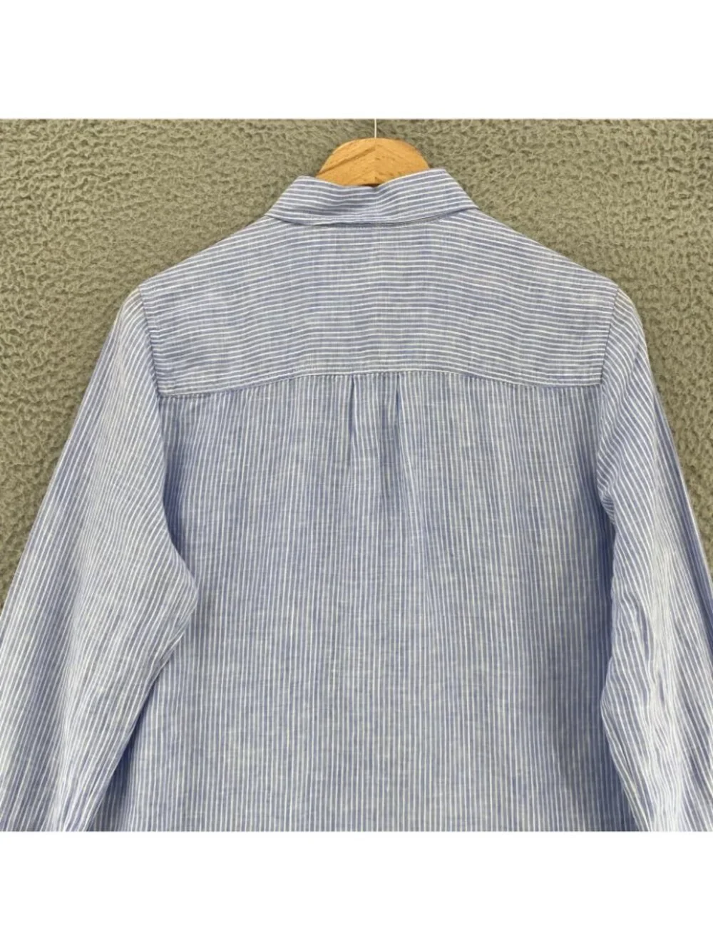 J Crew Top Womens 8 Blue Striped Linen 3/4 Button Popover Long Sleeve Collared